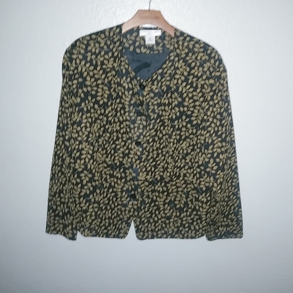 Josephine Chaus 20 Skirt Suit Black Gold Stemmed Leaf Pattern Set Plus - Picture 10 of 12